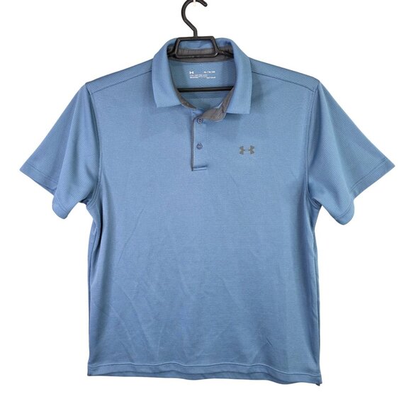 Mens Under Armour Blue Loose Fit Polo Shirt Heat Gear Short Sleeve Polyester XL - Picture 1 of 8